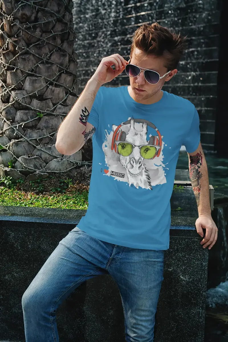 Ultrabasic Men's Novelty T-Shirt Cool Giraffe - I Love Music Funny Tee Shirt 1