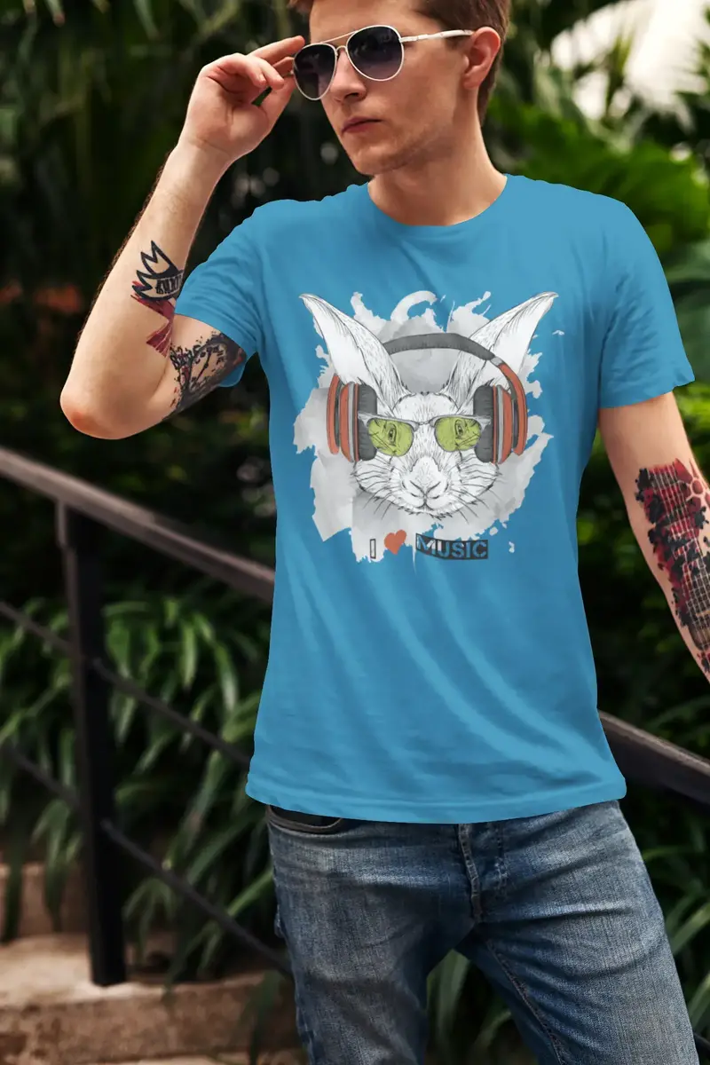 Ultrabasic Men's Novelty T-Shirt Cool Rabbit - I Love Music Funny Tee Shirt 1