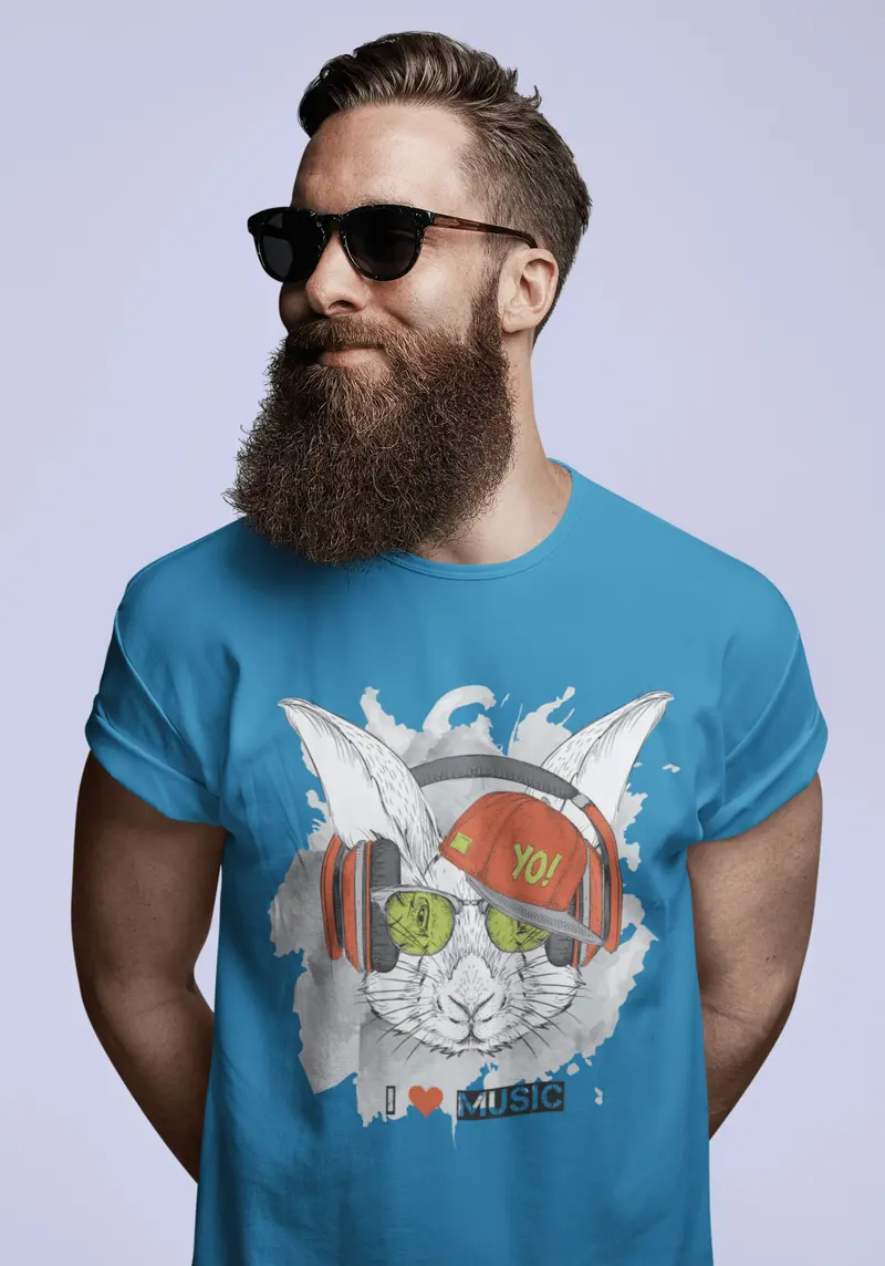 Ultrabasic Men's Novelty T-Shirt Cool Rabbit Yo - I Love Music Funny Tee Shirt 1