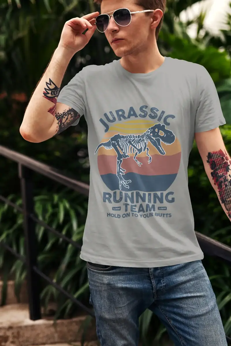 Ultrabasic Men's Novelty T-Shirt Jurassic Running Team - Funny Runner Squad Tee Shirt 1