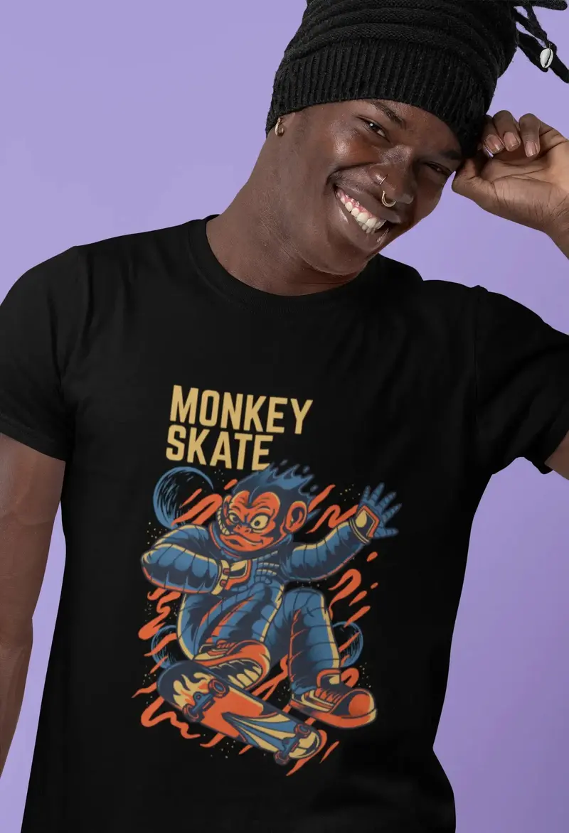 Ultrabasic Men's Novelty T-Shirt Monkey Skate - Funny Animal Tee Shirt 1