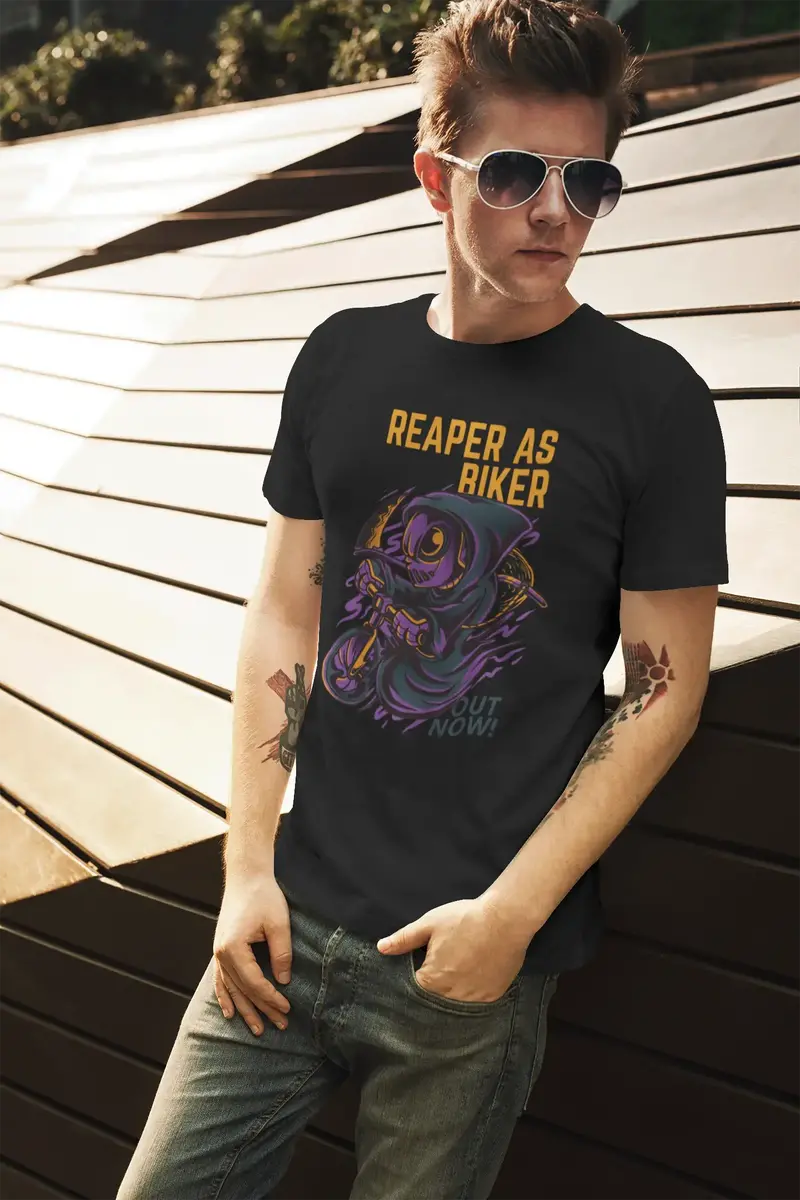 Ultrabasic Men's Novelty T-Shirt Reaper As Biker Out Now Tee Shirt 1
