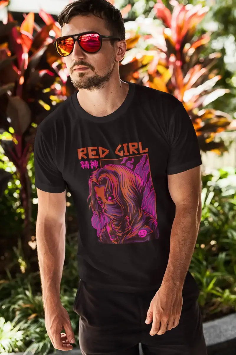 Ultrabasic Men's Novelty T-Shirt Red Girl - Graphic Tee Shirt 1