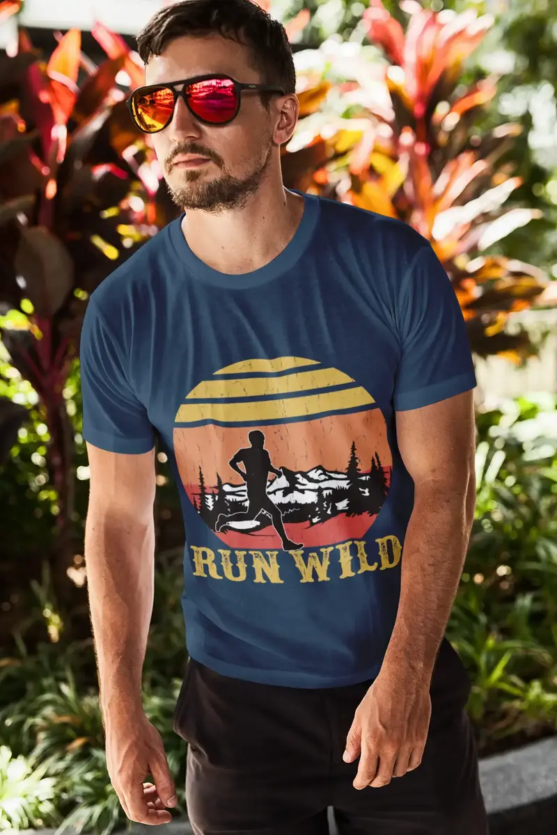 Ultrabasic Men's Novelty T-Shirt Retro Run Wild Sunset - Runner Tee Shirt 1