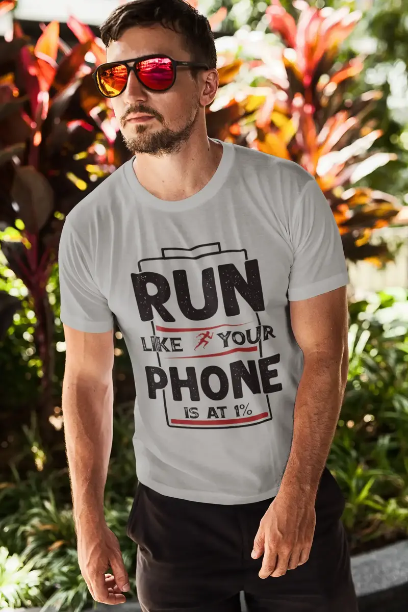 Ultrabasic Men's Novelty T-Shirt Run Like Your Phone Is At 1% - Funny Runner Tee Shirt 1