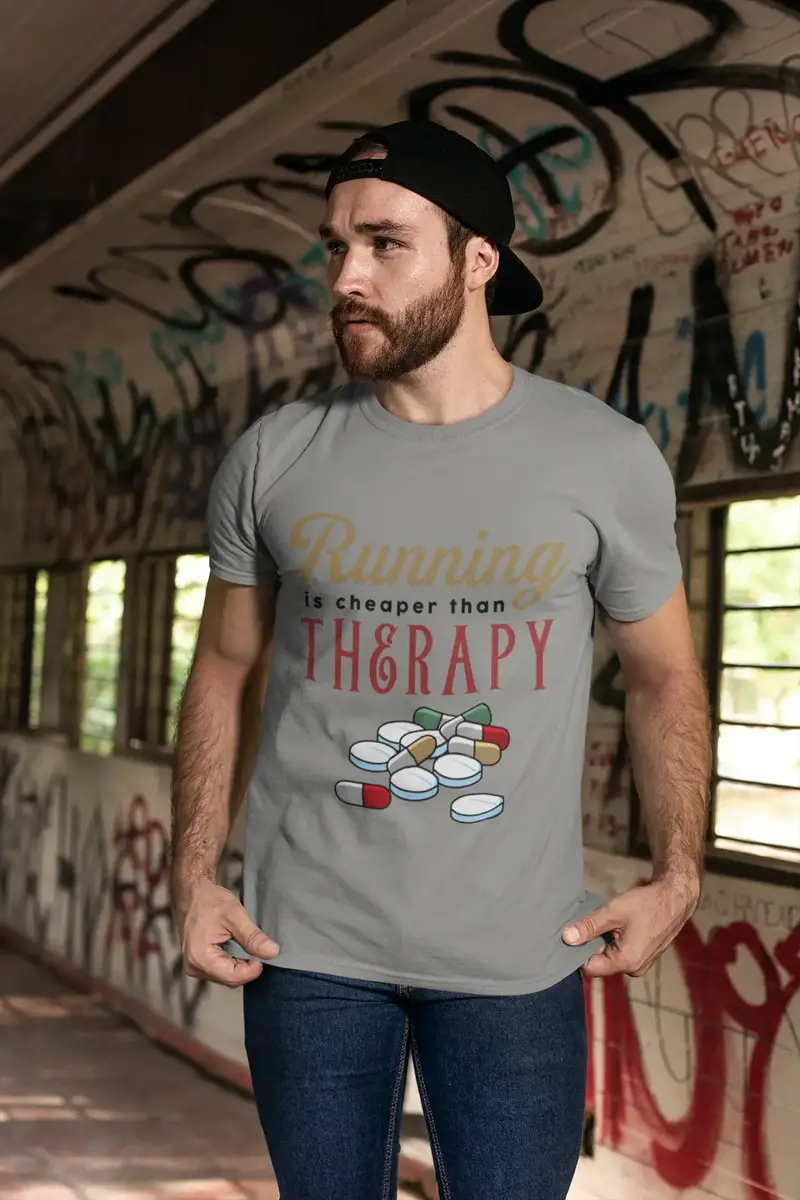 Ultrabasic Men's Novelty T-Shirt Running Is Cheaper Than Therapy - Funny Runner Tee Shirt 1
