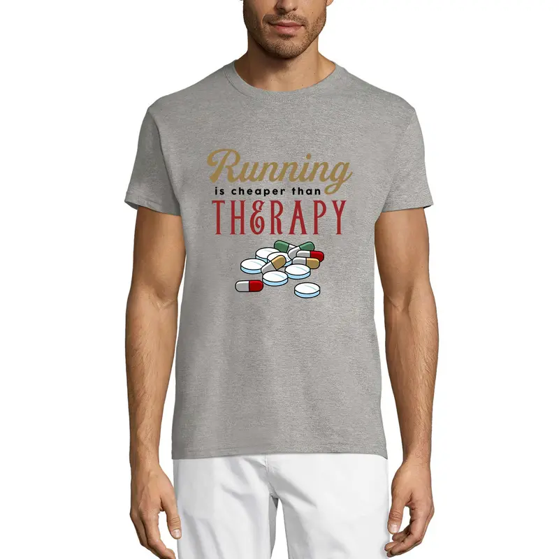 Ultrabasic Men's Novelty T-Shirt Running Is Cheaper Than Therapy - Funny Runner Tee Shirt 2