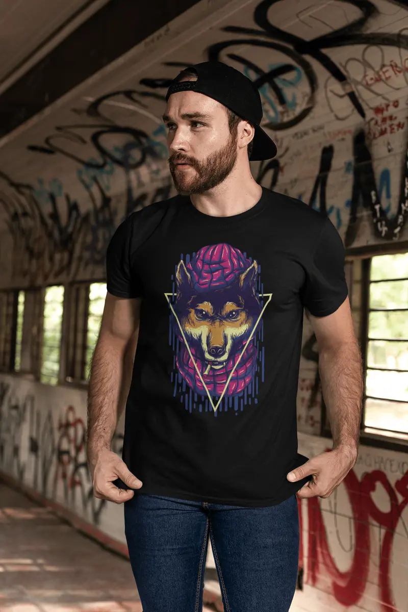 Ultrabasic Men's Novelty T-Shirt Scary Wolf - Animal Graphic Tee Shirt 1