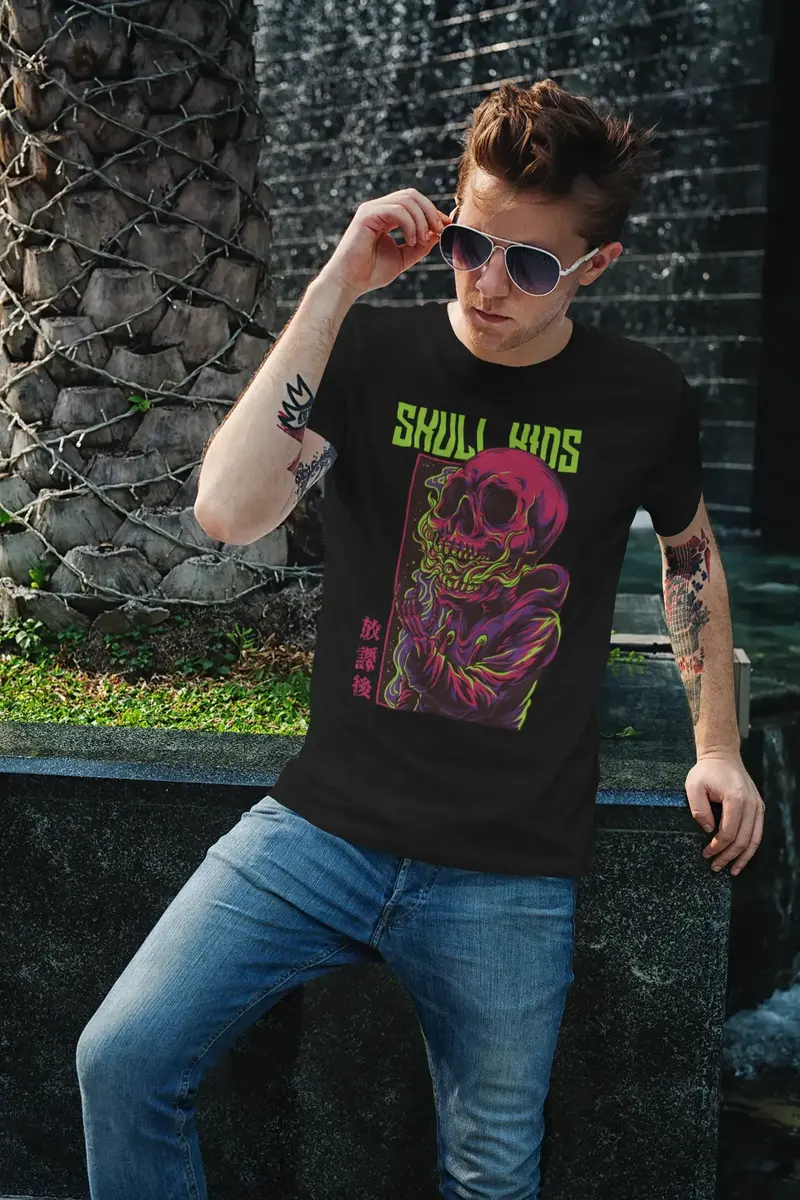 Ultrabasic Men's Novelty T-Shirt Skull Kids - Scary Short Sleeve Tee Shirt 1