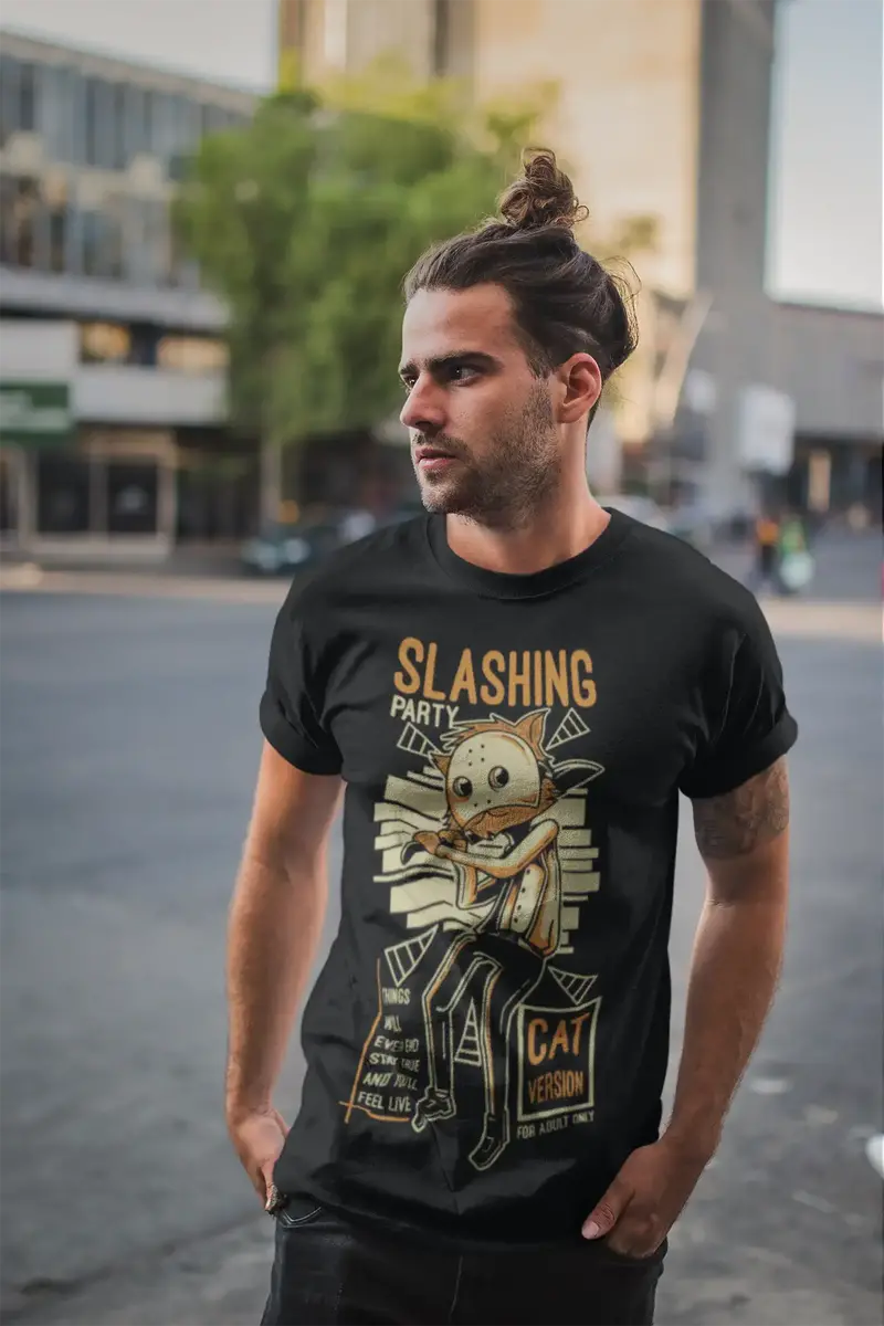 Ultrabasic Men's Novelty T-Shirt Slashing Party Cat Version 1