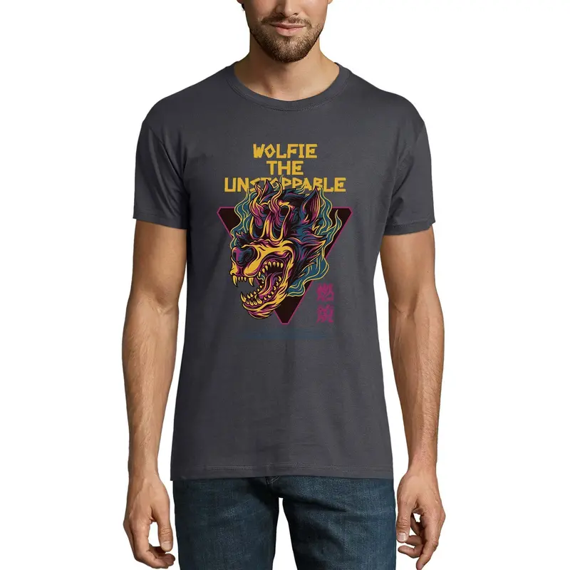 Ultrabasic Men's Novelty T-Shirt Wolfie The Unstoppable - Scary Animal Short Sleeve Tee Shirt 1
