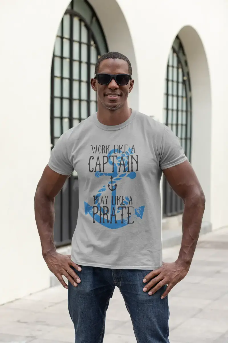 Ultrabasic Men's Novelty T-Shirt Work Like A Captain Play Like A Pirate Tee Shirt 1