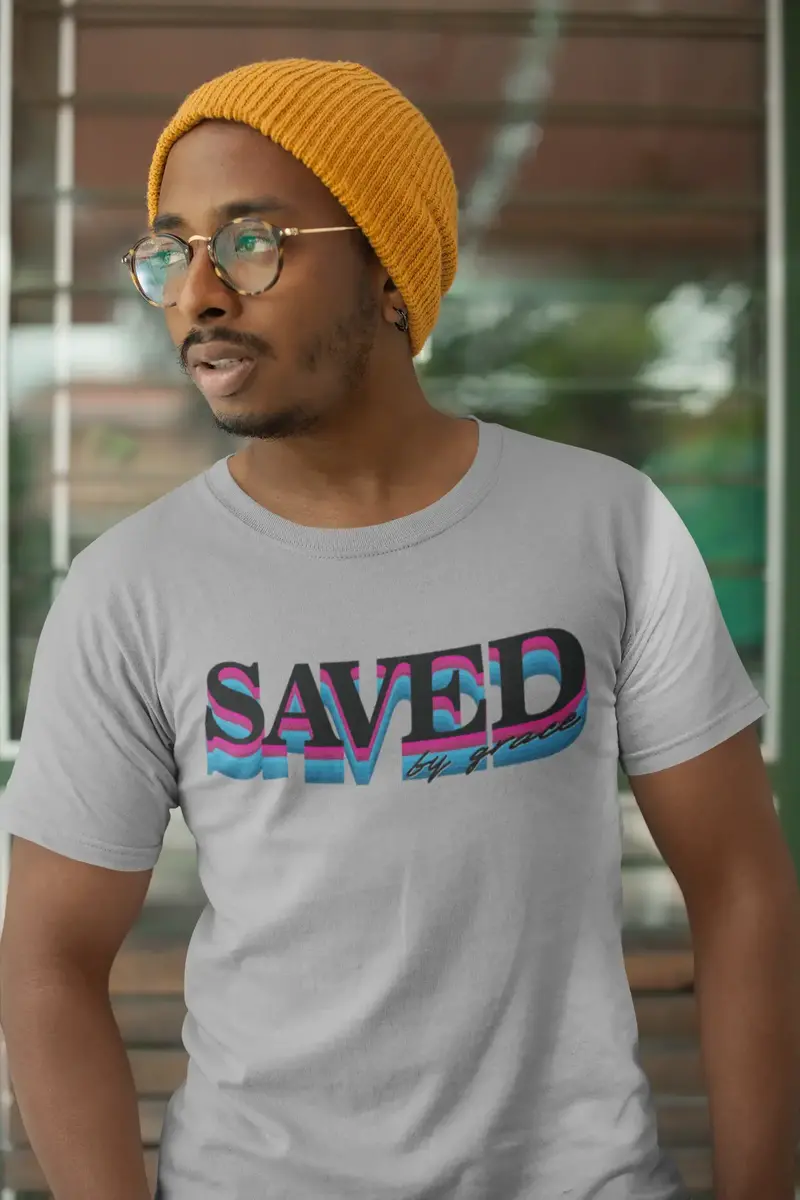 Ultrabasic Men's Religious T-Shirt Saved By Grace - God Jesus Christ Shirt 1