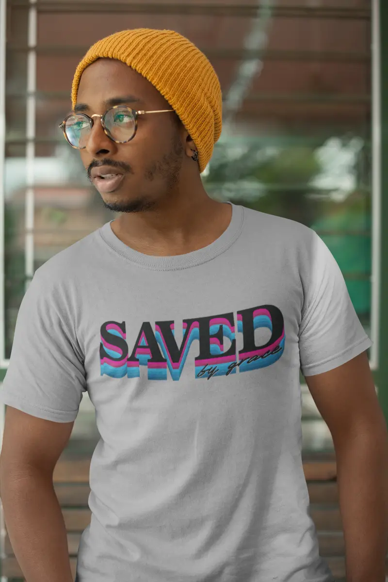 Ultrabasic Men's Religious T-Shirt Saved By Grace - God Jesus Christ Shirt 2
