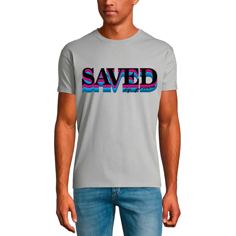 Ultrabasic Men's Religious T-Shirt Saved By Grace - God Jesus Christ Shirt 3