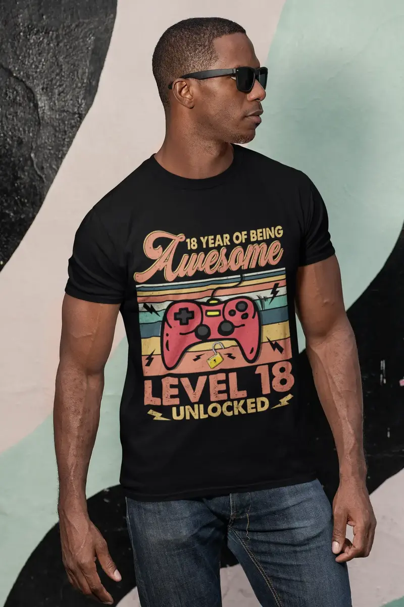 Ultrabasic Men's T-Shirt 18 Years Of Being Awesome - Level 18 Unlocked - Birthday Tee Shirt 1