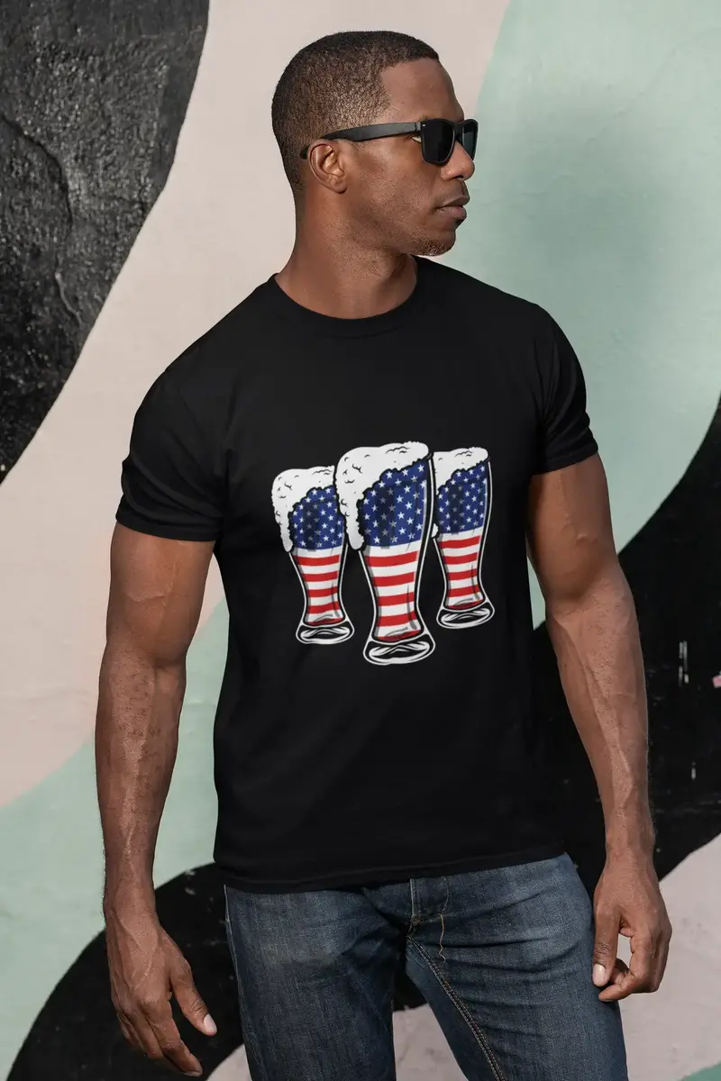 Ultrabasic Men's T-Shirt 3 Beer America Flag - Patriotic Beer Lover Drinking Tee Shirt 1