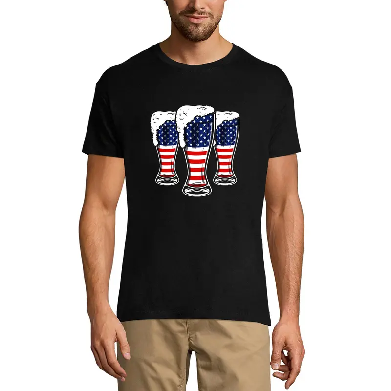 Ultrabasic Men's T-Shirt 3 Beer America Flag - Patriotic Beer Lover Drinking Tee Shirt 2