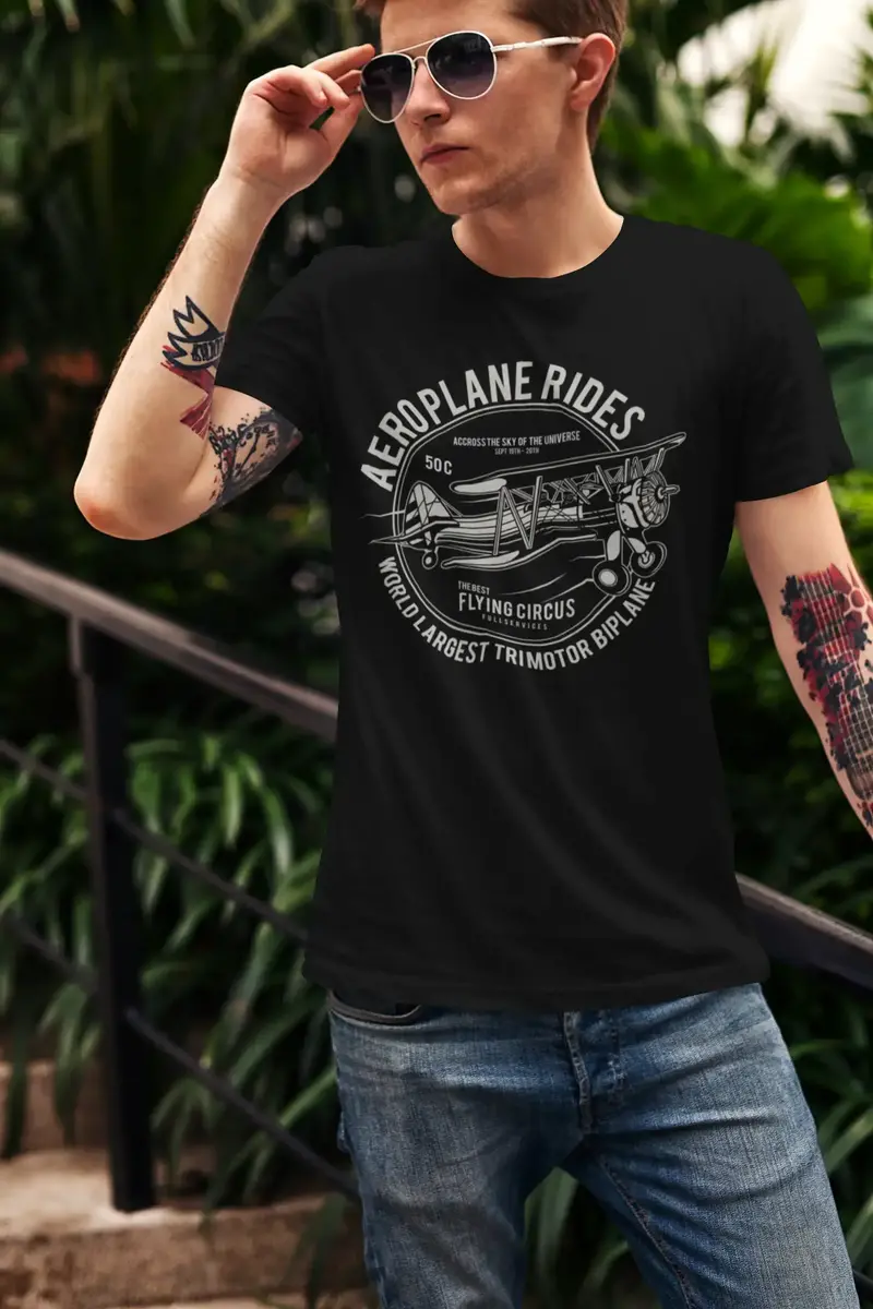 Ultrabasic Men's T-Shirt Aeroplane Rides - Flying Circus - Plane Shirt For Men 1