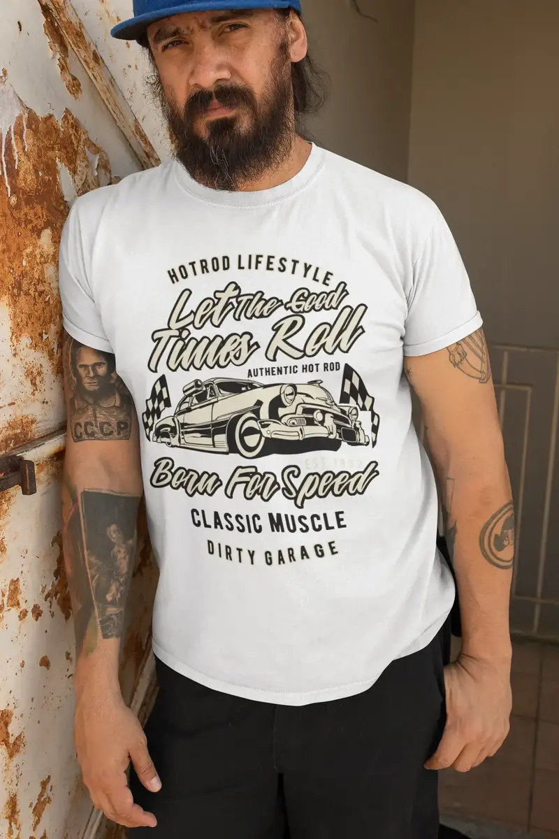 Ultrabasic Men's T-Shirt Authentic Hot Rod - Dirty Garage Vintage Car Graphic 1