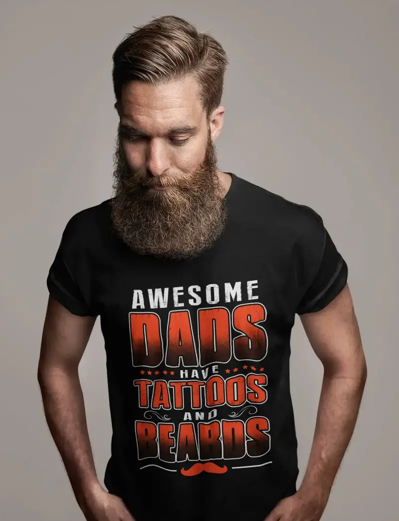 Ultrabasic Men's T-Shirt Awesome Dads Have Tattoos And Beards - Funny Dad Tee Shirt 1