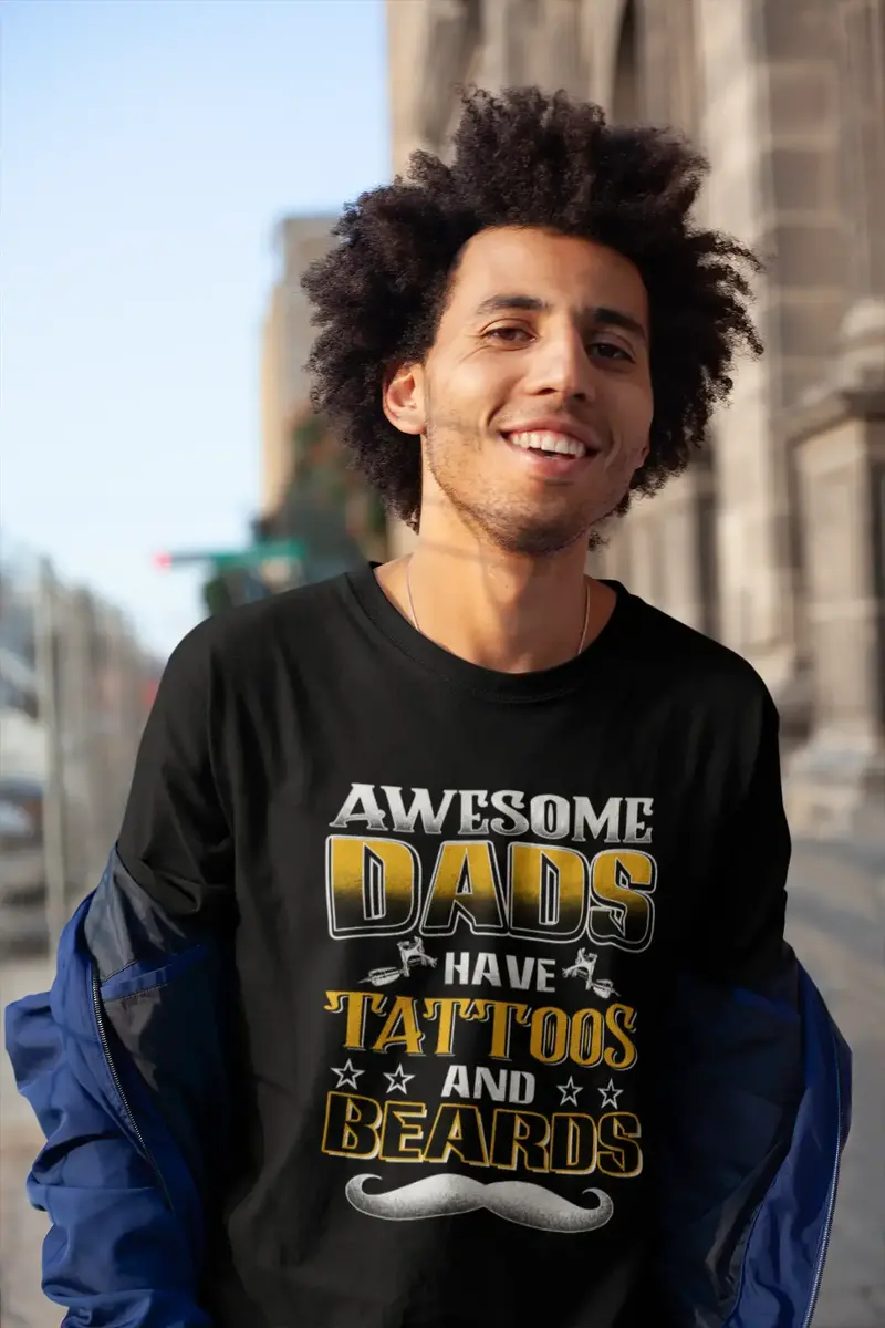 Ultrabasic Men's T-Shirt Awesome Dads Have Tattoos And Beards - Funny Tee Shirt 1