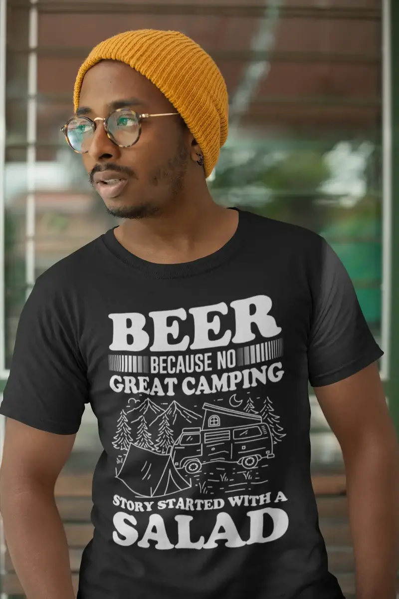 Ultrabasic Men's T-Shirt Beer Because No Great Camping Story Started With A Salad - Beer Lover Tee Shirt 1