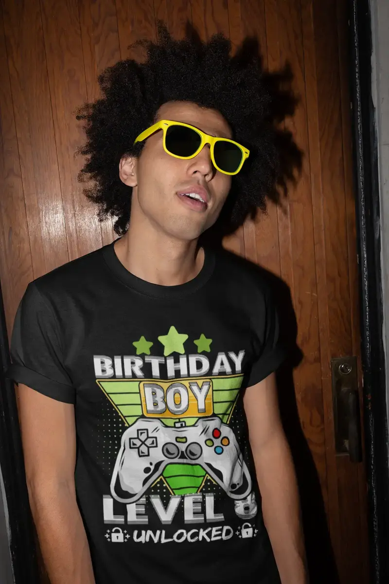 Ultrabasic Men's T-Shirt Birthday Boy Level 8 Unlocked - Gift For 8Th Birthday - Gamer Tee Shirt 1