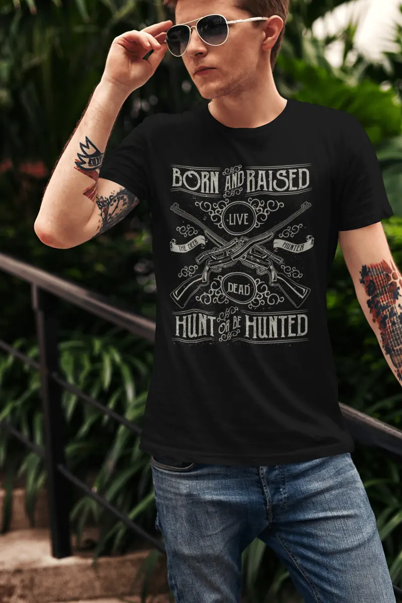 Ultrabasic Men's T-Shirt Born And Raised - Hunt Or Be Hunted - Deer Hunter Tee Shirt 2