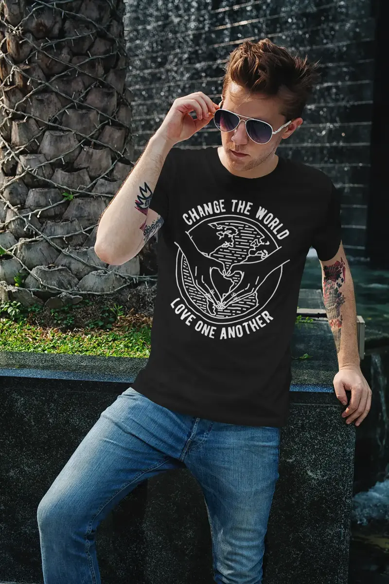 Ultrabasic Men's T-Shirt Change The World Love One Another - Globe Shirt 1