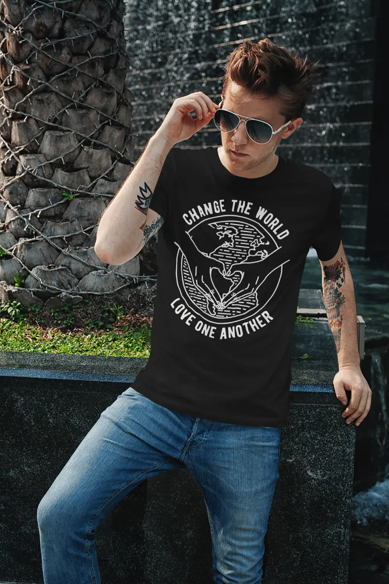 Ultrabasic Men's T-Shirt Change The World Love One Another - Globe Shirt 2