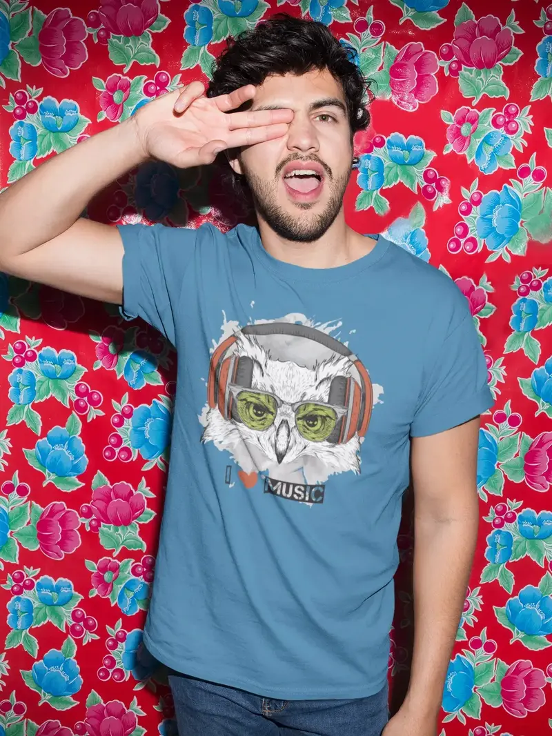 Ultrabasic Men's T-Shirt Cool Owl - I Love Music Funny Tee Shirt 1