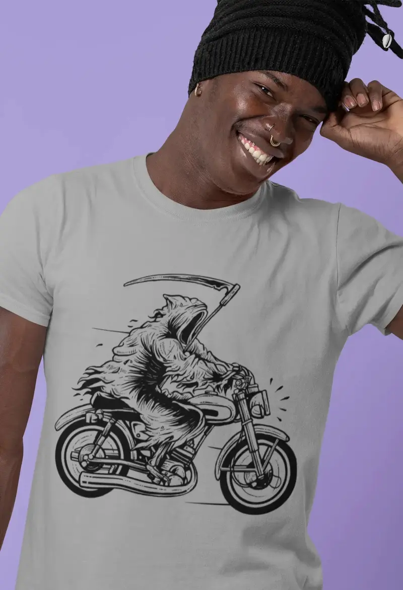 Ultrabasic Men's T-Shirt Crim Reaper On Motorcycle - Funny Racer Shirt For Men 1