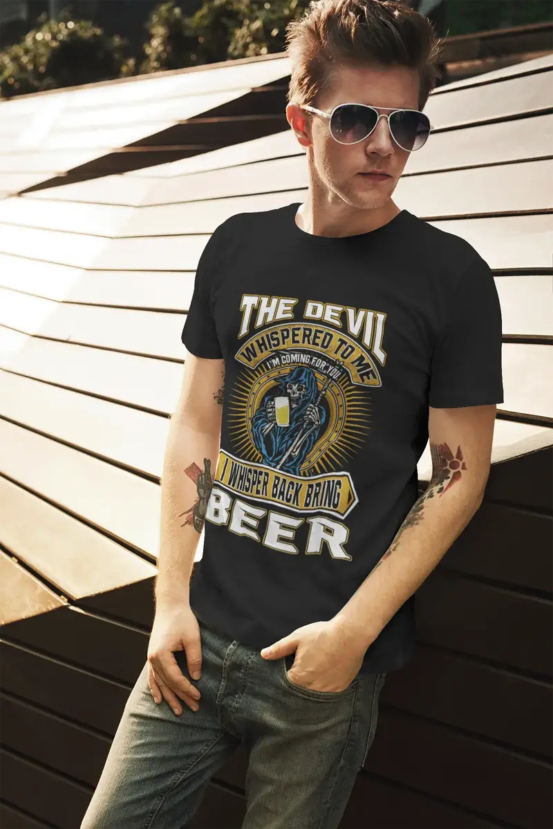 Ultrabasic Men's T-Shirt Devil Whispered To Me - I Whisper Back Bring Beer - Funny Beer Lover Tee Shirt 1