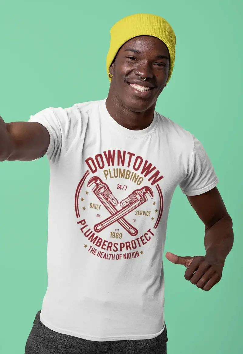 Ultrabasic Men's T-Shirt Downtown Plumbing - Plumbers Protect Since 1989 - Health Of Nation 1
