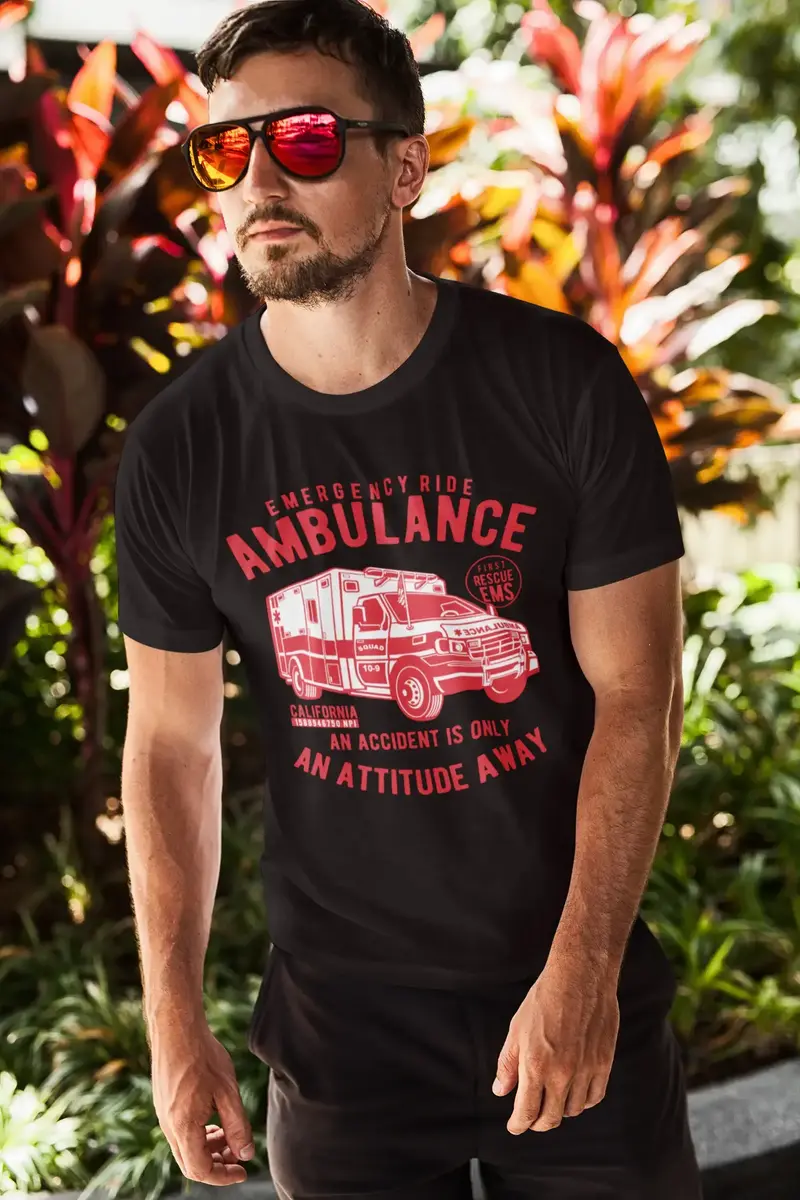 Ultrabasic Men's T-Shirt Emergency Ride Ambulance - California Shirt For Men 1