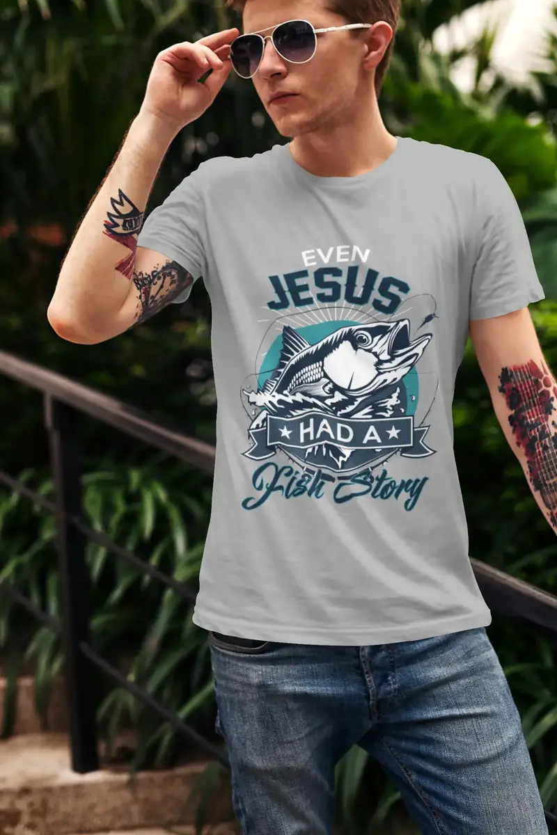 Ultrabasic Men's T-Shirt Even Jesus Had A Fish Story - Funny Fisherman Tee Shirt 1