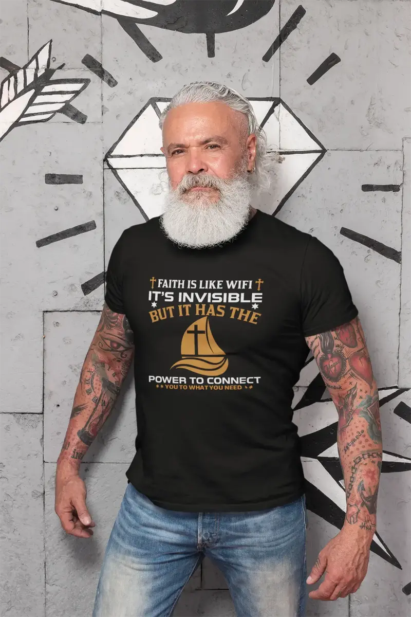 Ultrabasic Men's T-Shirt Faith Is Like Wifi - Power To Connect - Religious Shirt 1