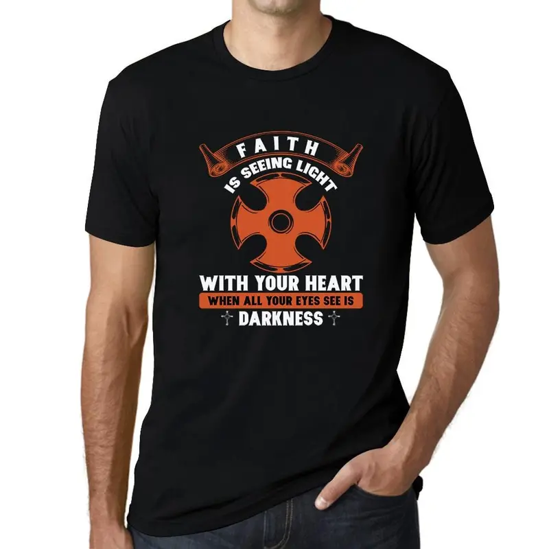 Ultrabasic Men's T-Shirt Faith Is Seeing Light With Your Heart - Christian Shirt 3