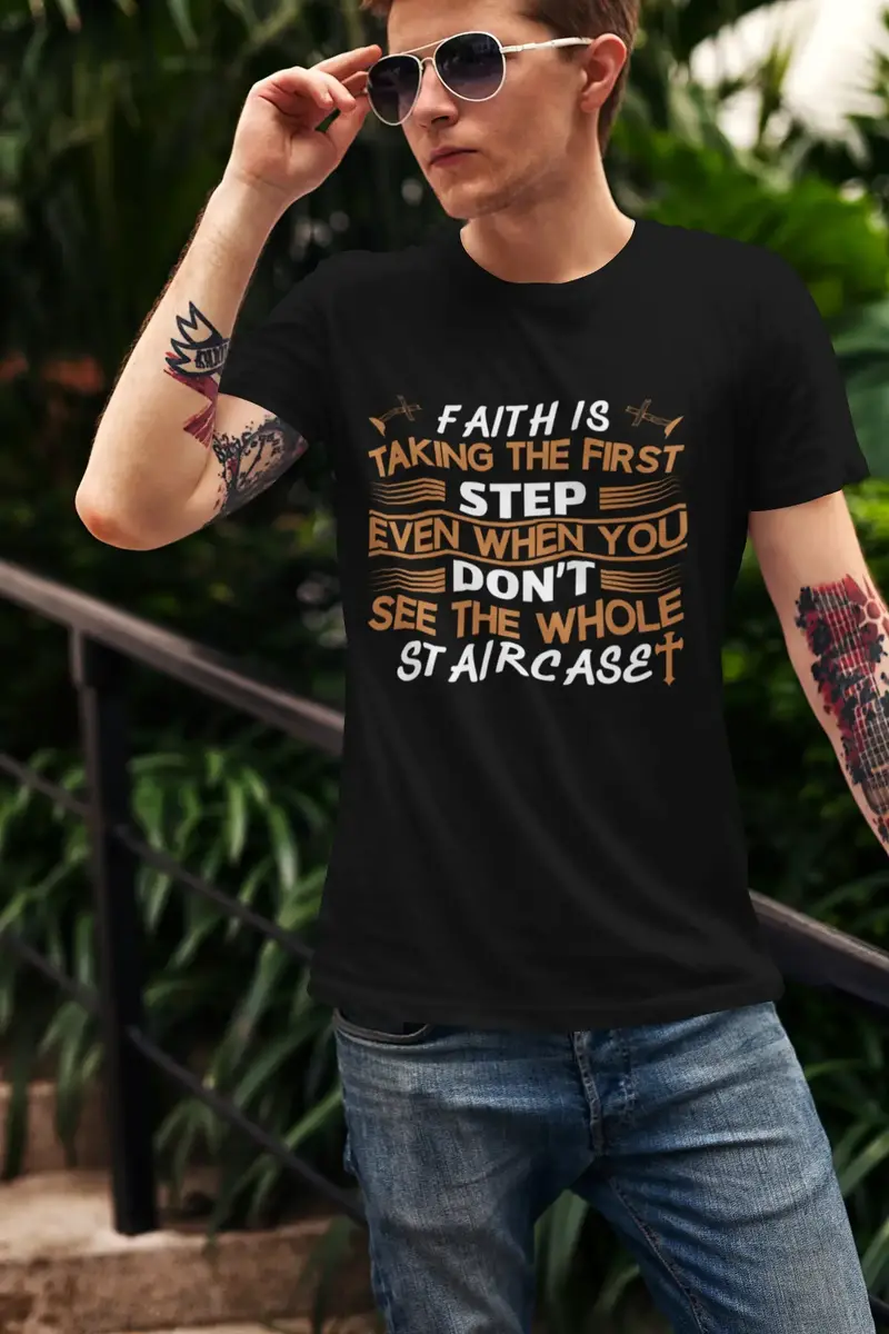 Ultrabasic Men's T-Shirt Faith Is Taking The First Step - Christian Religious Shirt 1