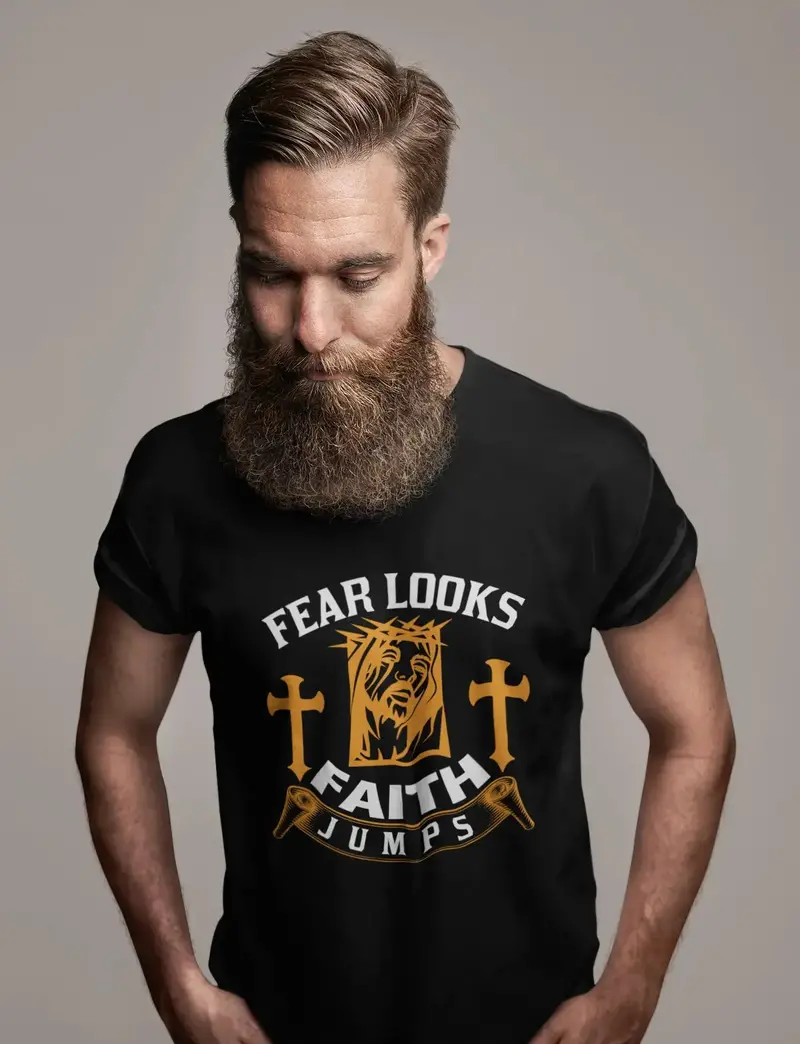 Ultrabasic Men's T-Shirt Fear Looks Faith Jumps - Christian Religious Shirt 1