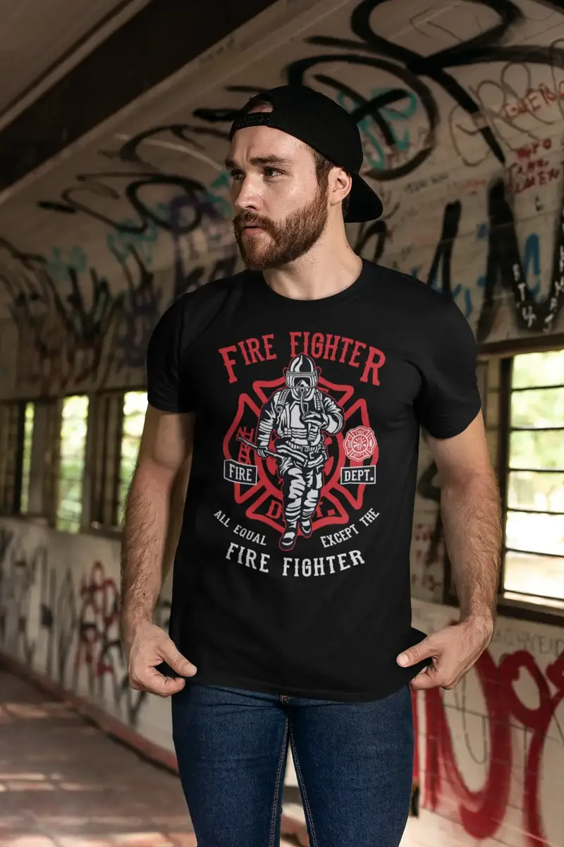 Ultrabasic Men's T-Shirt Fire Fighter - All Equal Except The Fire Fighter Tee Shirt 1