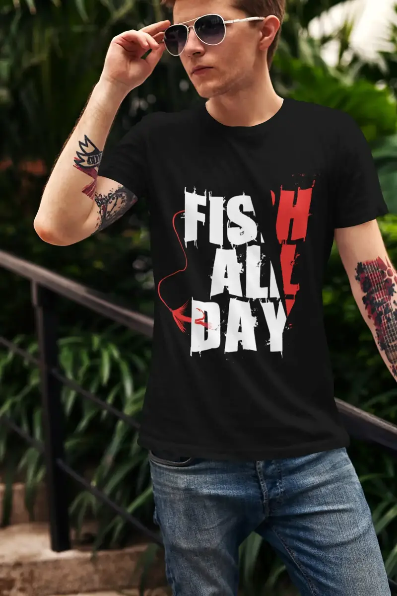 Ultrabasic Men's T-Shirt Fish All Day - Fishing Fisherman Tee Shirt 1