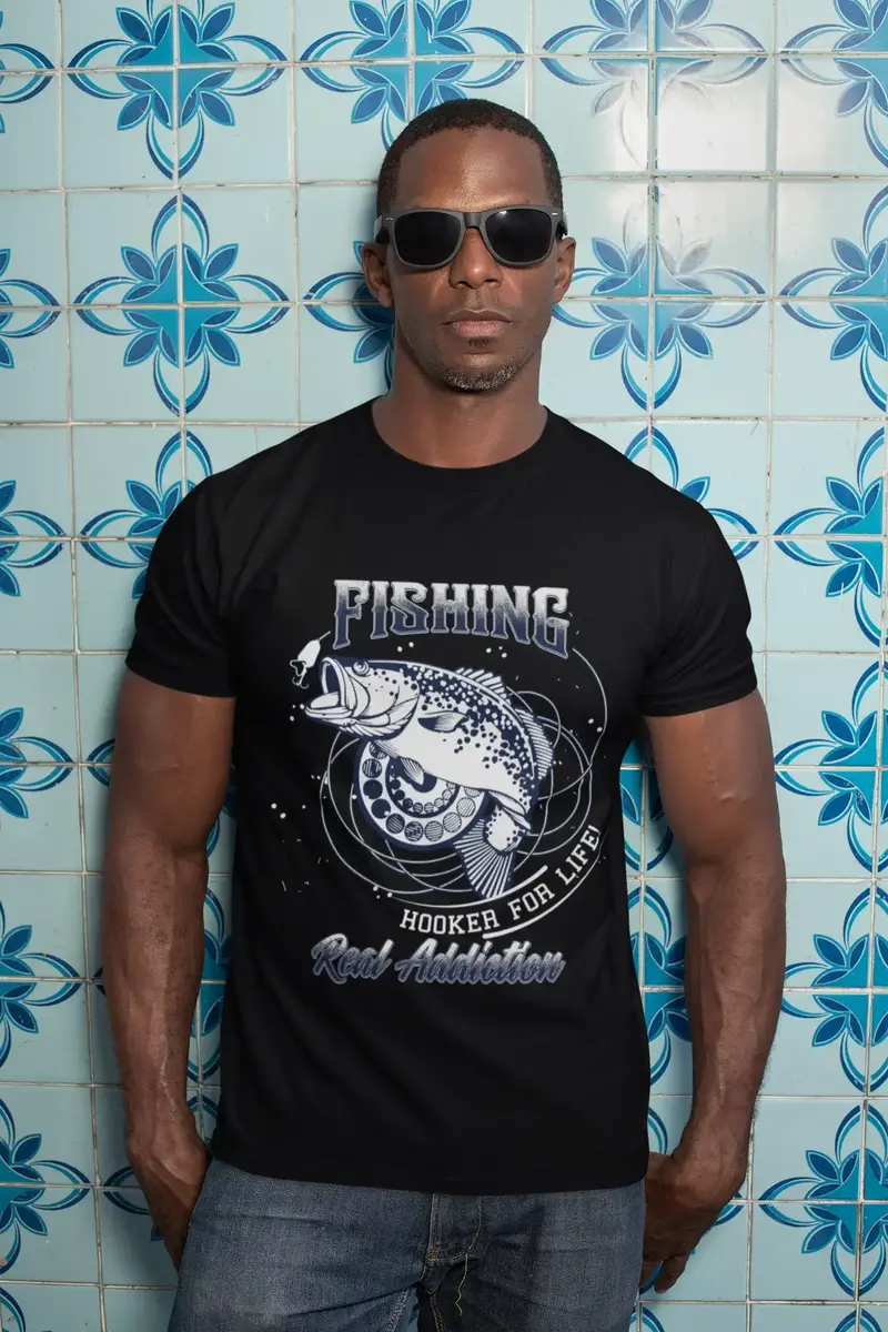 Ultrabasic Men's T-Shirt Fishing Hooker For Life - Real Addiction Fisherman Tee Shirt 1