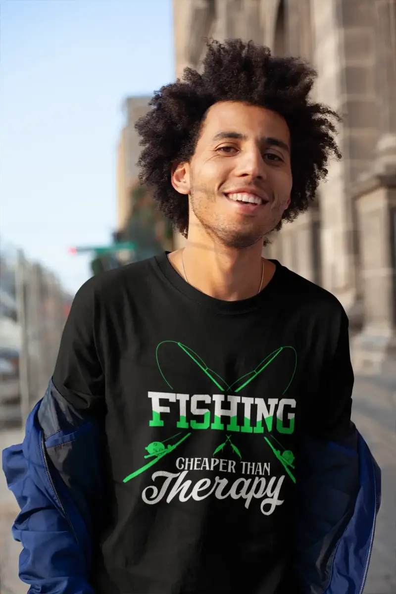 Ultrabasic Men's T-Shirt Fishing Therapy - Funny Fisherman Tee Shirt 1