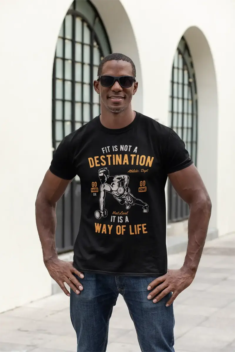Ultrabasic Men's T-Shirt Fit Is Not A Destination It Is A Way Of Life - Go Hard Or Go Home - Gym Motivational Tee Shirt 1