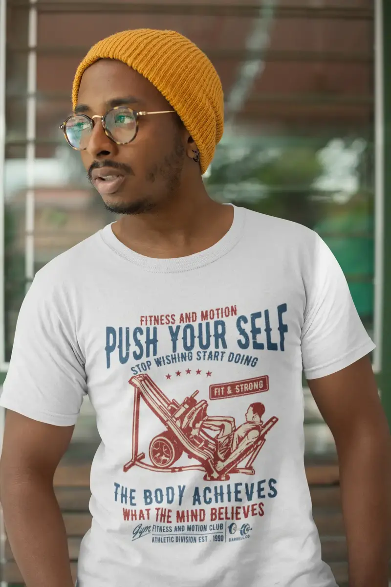 Ultrabasic Men's T-Shirt Fitness And Motion Push Your Self - Gym Motivational Tee Shirt 1