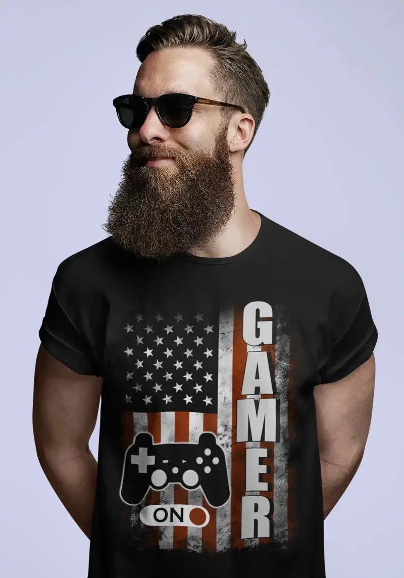 Ultrabasic Men's T-Shirt Gamer Mode On Us Flag Patriotic - Gaming Shirt For Player 1