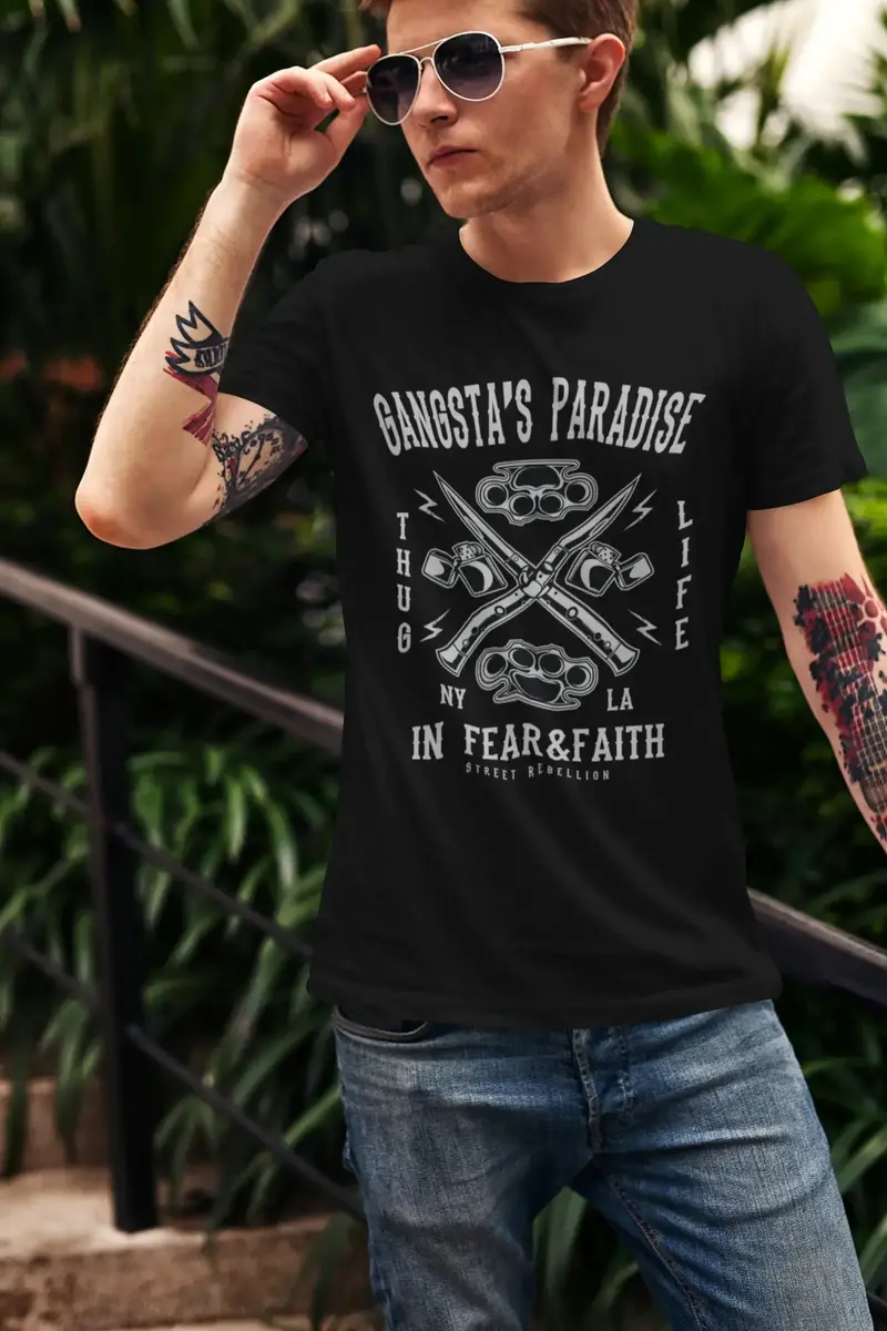 Ultrabasic Men's T-Shirt Gangsta's Paradise In Fear And Faith - Thug Life Ny La Tee Shirt 1
