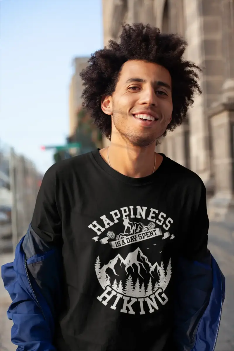 Ultrabasic Men's T-Shirt Happiness Is A Day Spent Hiking - Mountain Hiker Tee Shirt 1